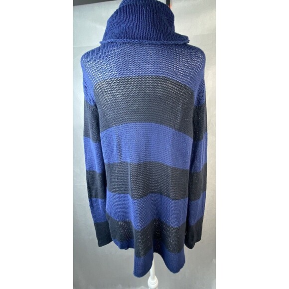 Wooden Ships Sweater M/L Open Knit Cowl Neck Blue Gray Striped Nautical Spring - Picture 6 of 13